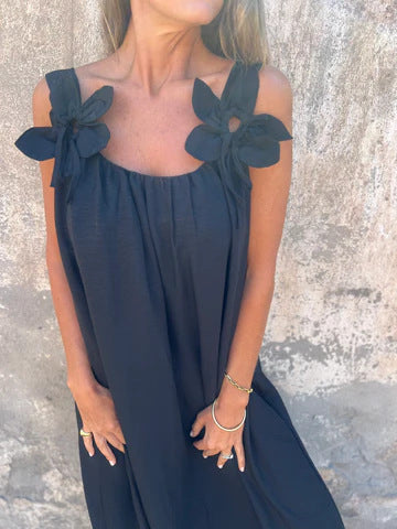 Solid Floral Embellished Sleeveless Loose Maxi Dress Summer New Women's Solid Color Lace Fashion Dress Women's Dress - Seldom Seen Styles