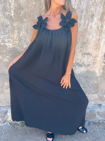 Solid Floral Embellished Sleeveless Loose Maxi Dress Summer New Women's Solid Color Lace Fashion Dress Women's Dress - Seldom Seen Styles