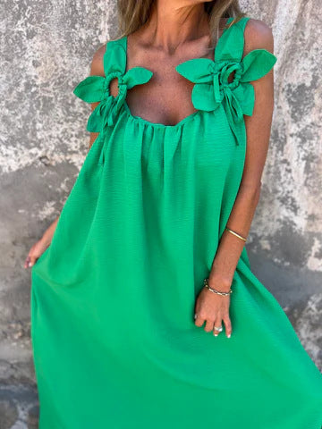 Solid Floral Embellished Sleeveless Loose Maxi Dress Summer New Women's Solid Color Lace Fashion Dress Women's Dress - Seldom Seen Styles