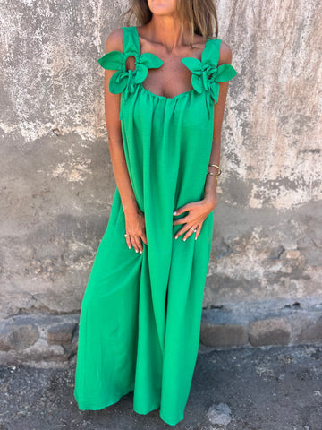 Solid Floral Embellished Sleeveless Loose Maxi Dress Summer New Women's Solid Color Lace Fashion Dress Women's Dress - Seldom Seen Styles