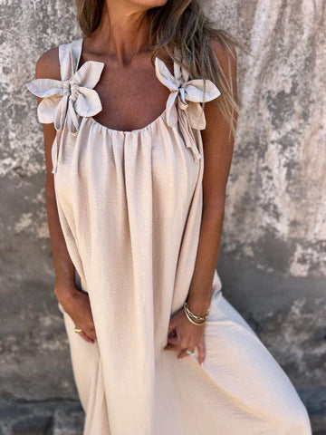 Solid Floral Embellished Sleeveless Loose Maxi Dress Summer New Women's Solid Color Lace Fashion Dress Women's Dress - Seldom Seen Styles