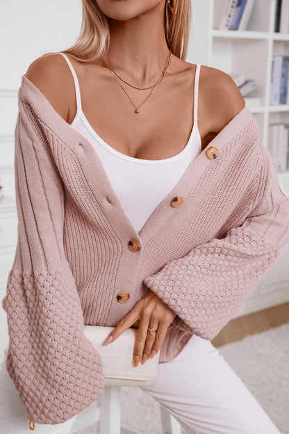 Solid  Knit Women's Open Front Cardigan Sweaters V-Neck Long Sleeve Button-Down Cardigan - Seldom Seen Styles