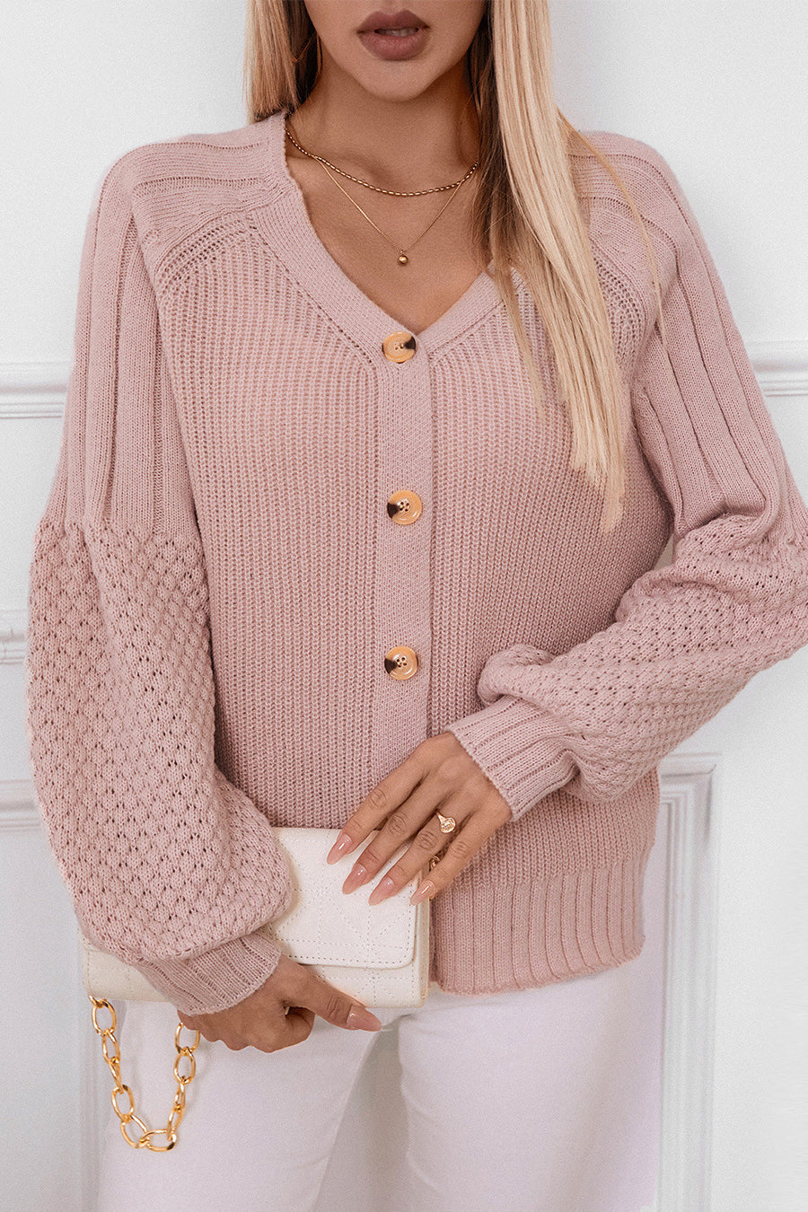 Solid  Knit Women's Open Front Cardigan Sweaters V-Neck Long Sleeve Button-Down Cardigan - Seldom Seen Styles