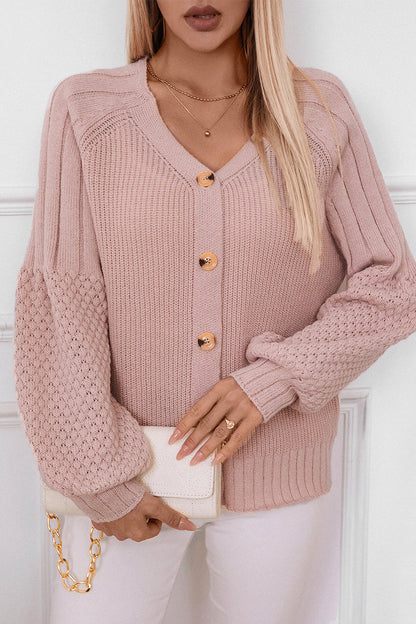 Solid  Knit Women's Open Front Cardigan Sweaters V-Neck Long Sleeve Button-Down Cardigan - Seldom Seen Styles