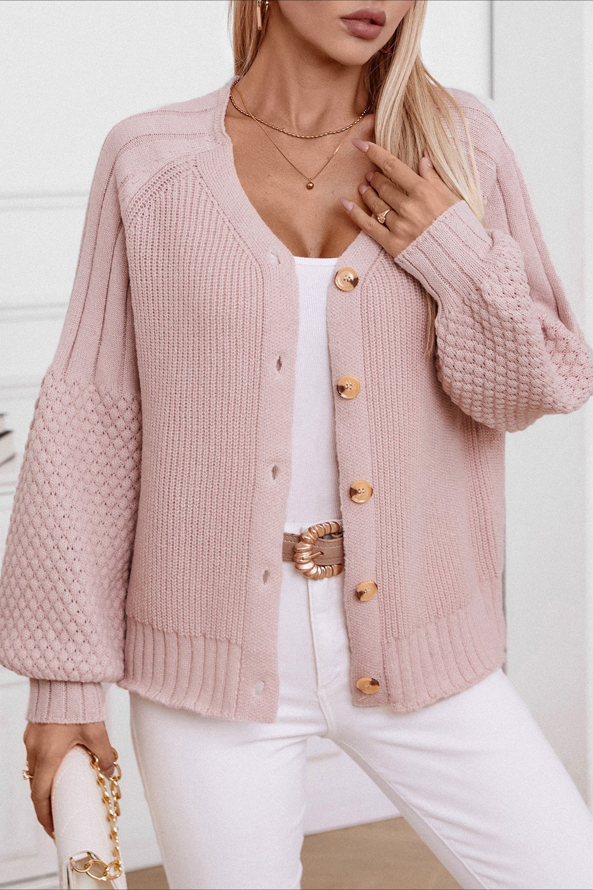 Solid  Knit Women's Open Front Cardigan Sweaters V-Neck Long Sleeve Button-Down Cardigan - Seldom Seen Styles