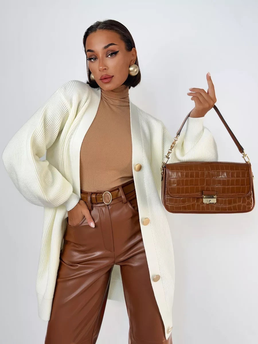 Solid Loose Women's Oversized Cardigan Sweaters Long Sleeve Button Down Open Front Knit Sweater 2025 Fall Fashion Outfits - Seldom Seen Styles