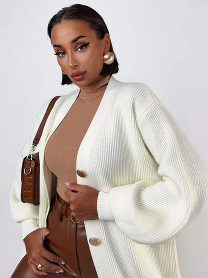 Solid Loose Women's Oversized Cardigan Sweaters Long Sleeve Button Down Open Front Knit Sweater 2025 Fall Fashion Outfits - Seldom Seen Styles