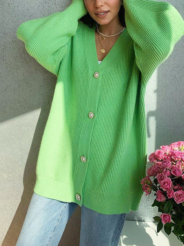 Solid Loose Women's Oversized Cardigan Sweaters Long Sleeve Button Down Open Front Knit Sweater 2025 Fall Fashion Outfits - Seldom Seen Styles