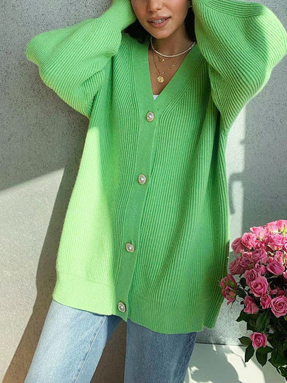Solid Loose Women's Oversized Cardigan Sweaters Long Sleeve Button Down Open Front Knit Sweater 2025 Fall Fashion Outfits - Seldom Seen Styles