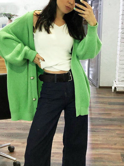 Solid Loose Women's Oversized Cardigan Sweaters Long Sleeve Button Down Open Front Knit Sweater 2025 Fall Fashion Outfits - Seldom Seen Styles