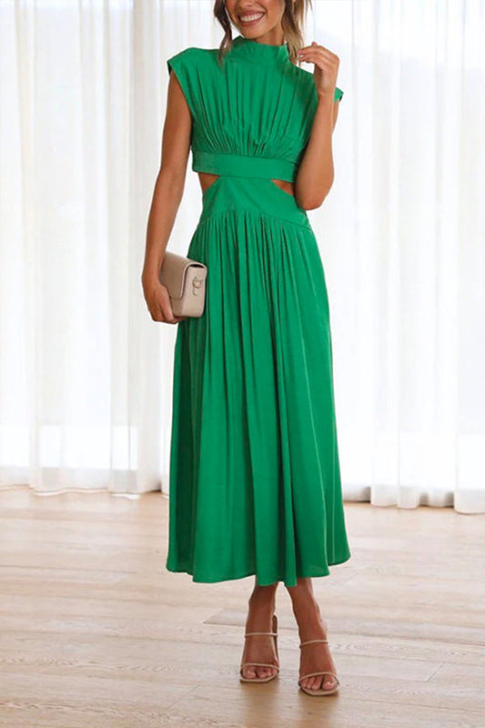 Solid Mockneck Cut Out Maxi A-line Swing Dress - Seldom Seen Styles