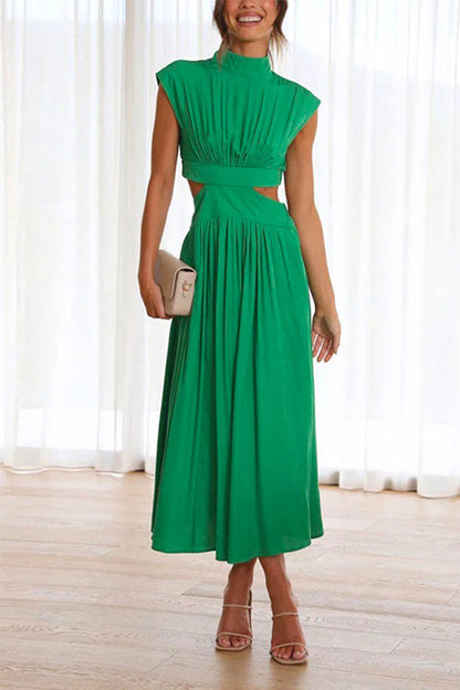 Solid Mockneck Cut Out Maxi A-line Swing Dress - Seldom Seen Styles