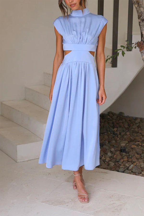 Solid Mockneck Cut Out Maxi A-line Swing Dress - Seldom Seen Styles