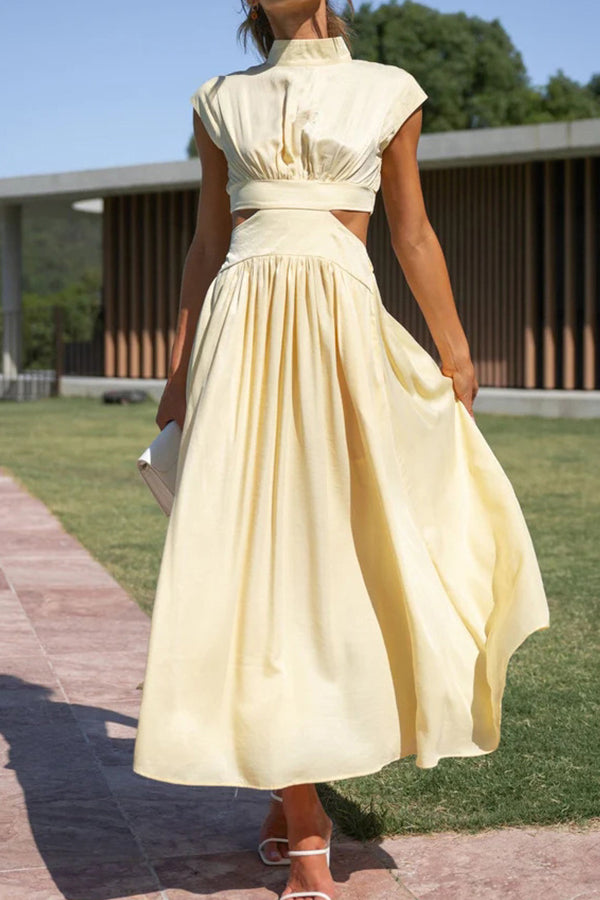 Solid Mockneck Cut Out Maxi A-line Swing Dress - Seldom Seen Styles