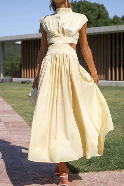 Solid Mockneck Cut Out Maxi A-line Swing Dress - Seldom Seen Styles