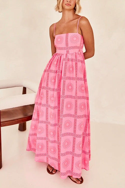 Spaghetti Strap Cut Out Waist Printed Maxi Swing Dress - Seldom Seen Styles