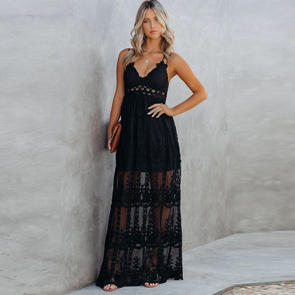 Spaghetti Strap Lace Boho Maxi Dress - Seldom Seen Styles