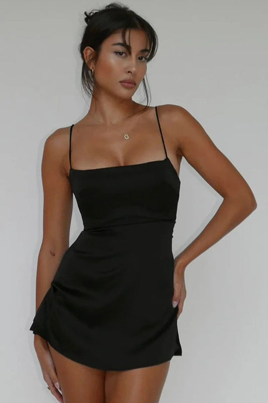 Spaghetti Strap Mini Satin Dress - Seldom Seen Styles