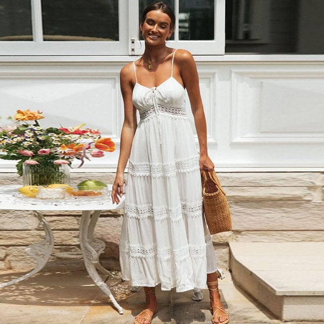 Spaghetti Strap White Long Summer Dress - Seldom Seen Styles