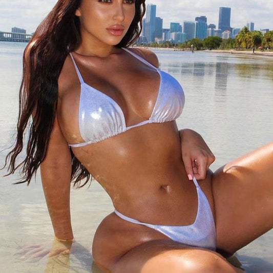 Sparkly Rhinestone Thong Slide Triangle Brazilian Two Piece Bikini Swimsuit - Seldom Seen Styles