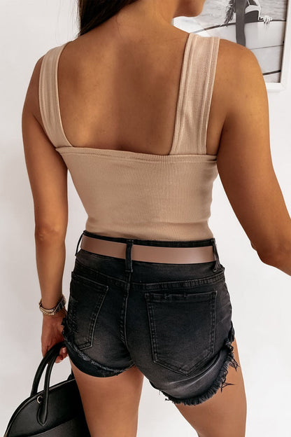 Square Neck Backless Knit Basic Tank Top - Seldom Seen Styles