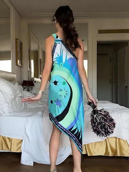 Stella Print Off-Shoulder Asymmetric Midi Dress - Seldom Seen Styles