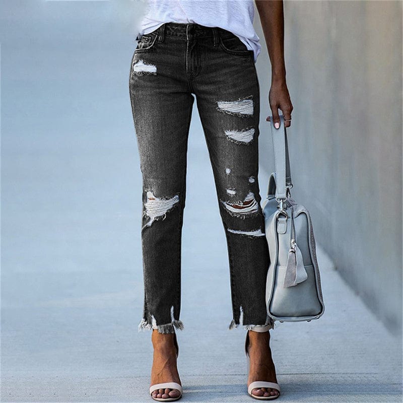 Stretch Ripped Distressed Skinny High Waist Denim Pants - Seldom Seen Styles