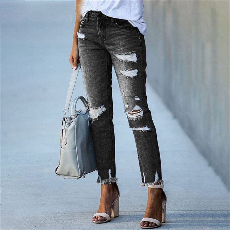 Stretch Ripped Distressed Skinny High Waist Denim Pants - Seldom Seen Styles