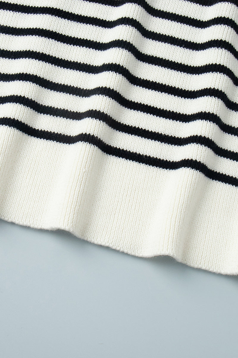 Striped Polo Neck Loose Fit Knit Sweater Womens Striped Long Sleeve Tops V Neck Loose Fit Tunic Tops Spring Casual Blouses - Seldom Seen Styles