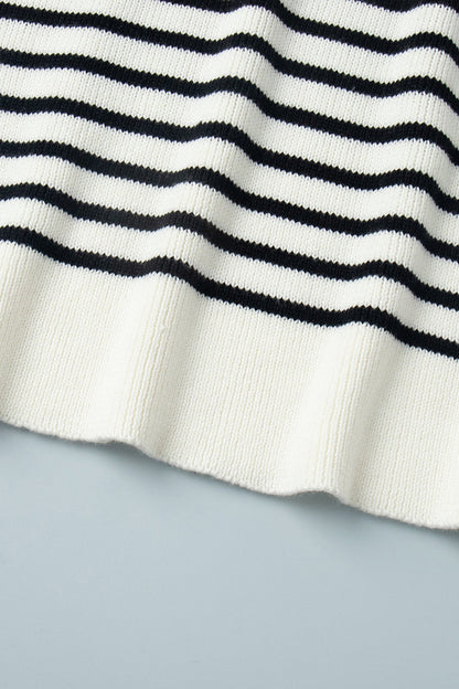 Striped Polo Neck Loose Fit Knit Sweater Womens Striped Long Sleeve Tops V Neck Loose Fit Tunic Tops Spring Casual Blouses - Seldom Seen Styles