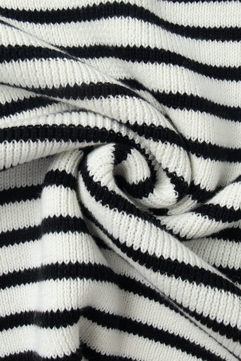 Striped Polo Neck Loose Fit Knit Sweater Womens Striped Long Sleeve Tops V Neck Loose Fit Tunic Tops Spring Casual Blouses - Seldom Seen Styles