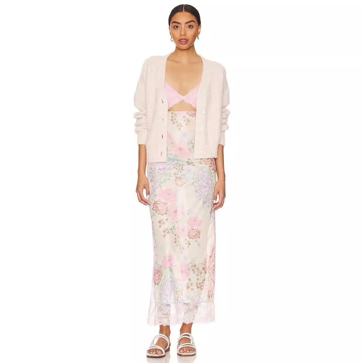 Suddenly Fine Maxi Slip Lace Backless Strap Splicing Slit Floral Long Dress Women's Fashion - Seldom Seen Styles