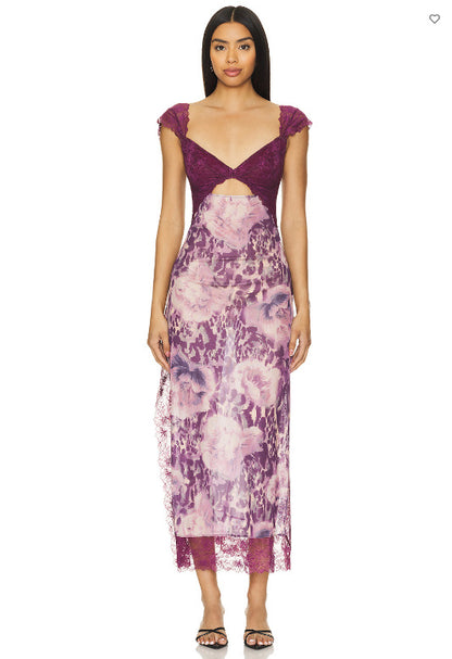 Suddenly Fine Maxi Slip Lace Backless Strap Splicing Slit Floral Long Dress Women's Fashion - Seldom Seen Styles