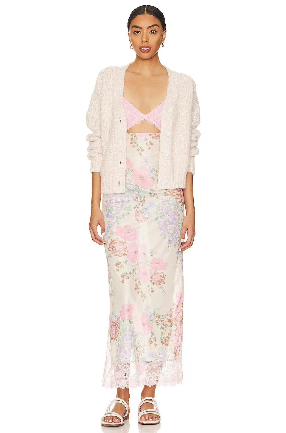 Suddenly Fine Maxi Slip Lace Backless Strap Splicing Slit Floral Long Dress Women's Fashion - Seldom Seen Styles