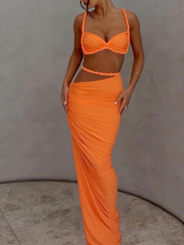 Summer Beach Vacation Cool Light Sexy Hot Thin Women's  Twisted Spaghetti Strap Vest Skirt Two-Piece Set - Seldom Seen Styles