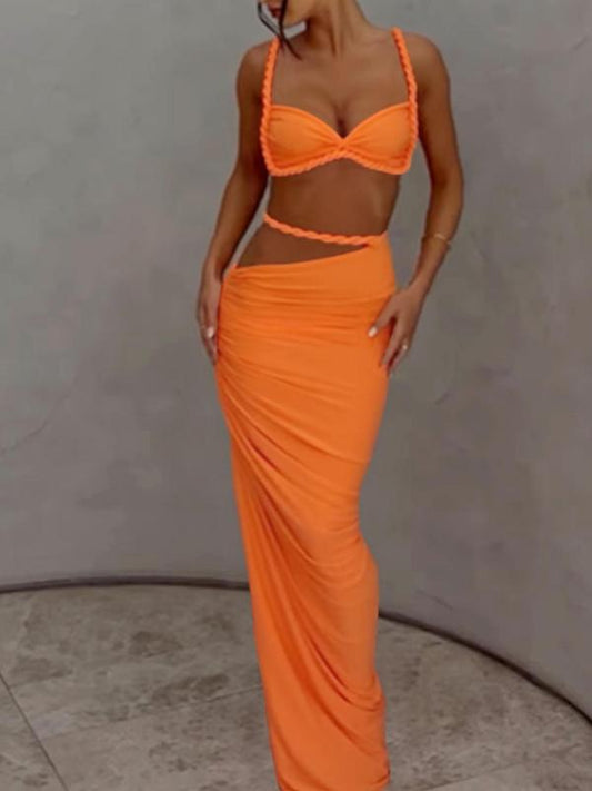 Summer Beach Vacation Cool Light Sexy Hot Thin Women's  Twisted Spaghetti Strap Vest Skirt Two-Piece Set - Seldom Seen Styles