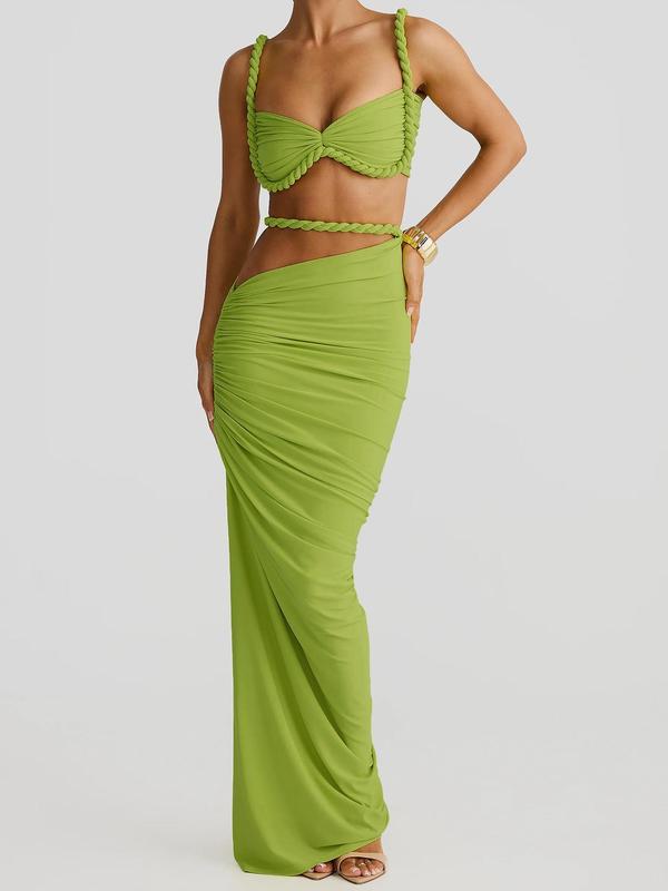 Summer Beach Vacation Cool Light Sexy Hot Thin Women's  Twisted Spaghetti Strap Vest Skirt Two-Piece Set - Seldom Seen Styles