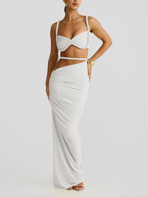 Summer Beach Vacation Cool Light Sexy Hot Thin Women's  Twisted Spaghetti Strap Vest Skirt Two-Piece Set - Seldom Seen Styles