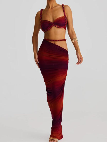 Summer Beach Vacation Cool Light Sexy Hot Thin Women's  Twisted Spaghetti Strap Vest Skirt Two-Piece Set - Seldom Seen Styles