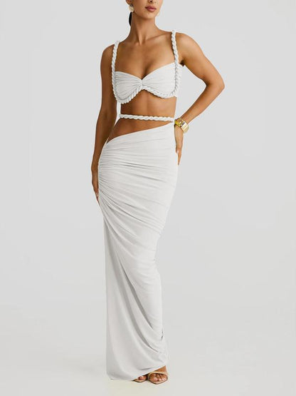 Summer Beach Vacation Cool Light Sexy Hot Thin Women's  Twisted Spaghetti Strap Vest Skirt Two-Piece Set - Seldom Seen Styles