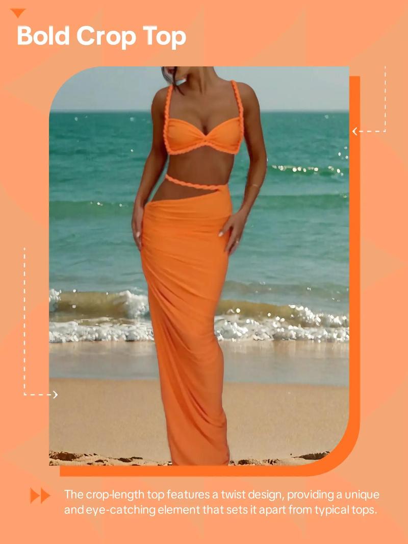 Summer Beach Vacation Cool Light Sexy Hot Thin Women's  Twisted Spaghetti Strap Vest Skirt Two-Piece Set - Seldom Seen Styles