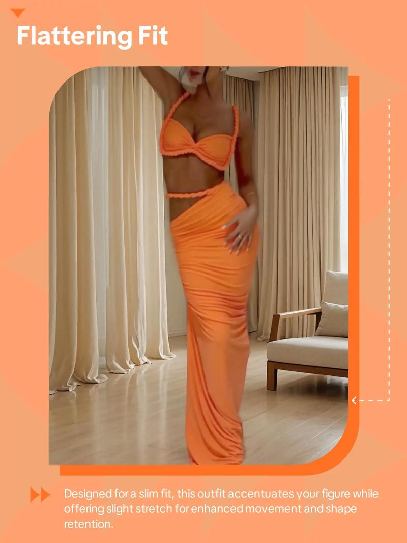 Summer Beach Vacation Cool Light Sexy Hot Thin Women's  Twisted Spaghetti Strap Vest Skirt Two-Piece Set - Seldom Seen Styles