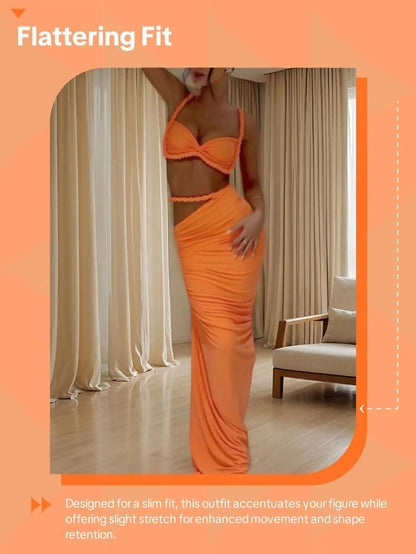 Summer Beach Vacation Cool Light Sexy Hot Thin Women's  Twisted Spaghetti Strap Vest Skirt Two-Piece Set - Seldom Seen Styles