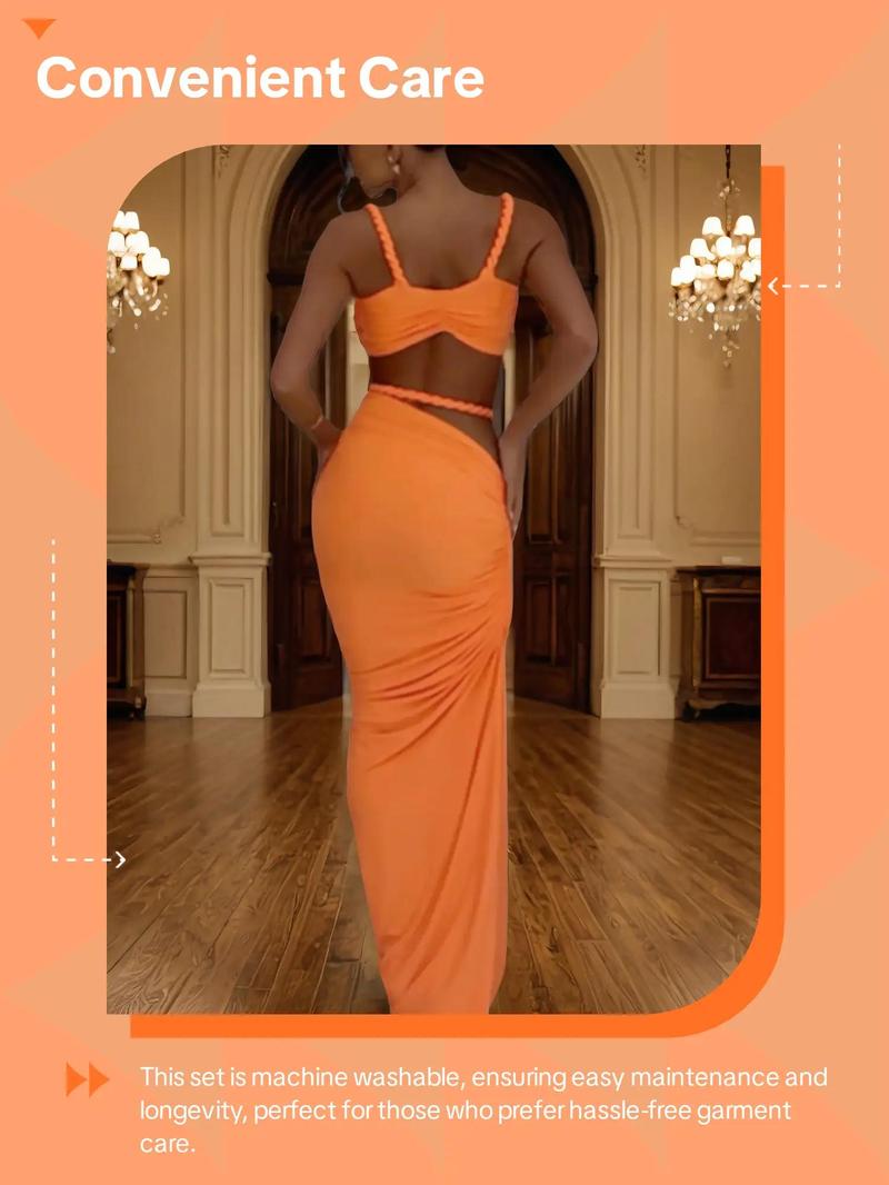 Summer Beach Vacation Cool Light Sexy Hot Thin Women's  Twisted Spaghetti Strap Vest Skirt Two-Piece Set - Seldom Seen Styles