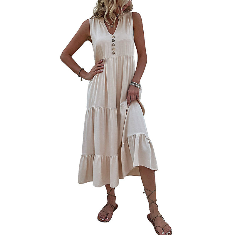 Summer Flowy Maxi Dress with Pockets Sleeveless Loose Casual Sundress V-Neck Tiered Sun Dress for Beach Cruise Vacations - Seldom Seen Styles