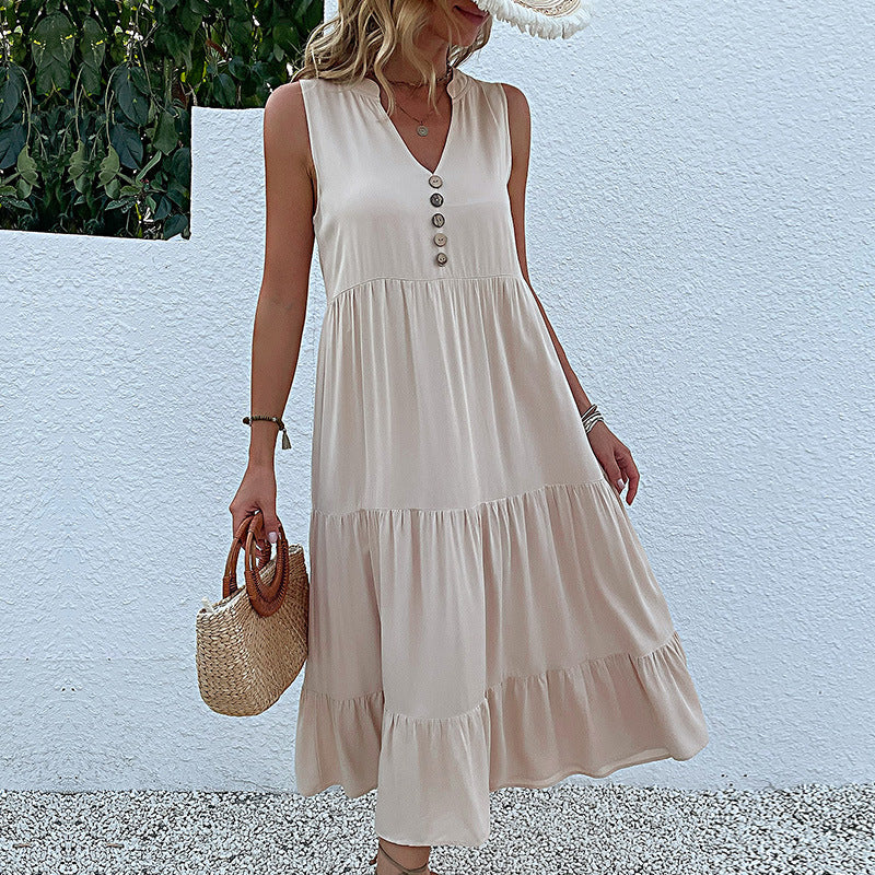 Summer Flowy Maxi Dress with Pockets Sleeveless Loose Casual Sundress V-Neck Tiered Sun Dress for Beach Cruise Vacations - Seldom Seen Styles
