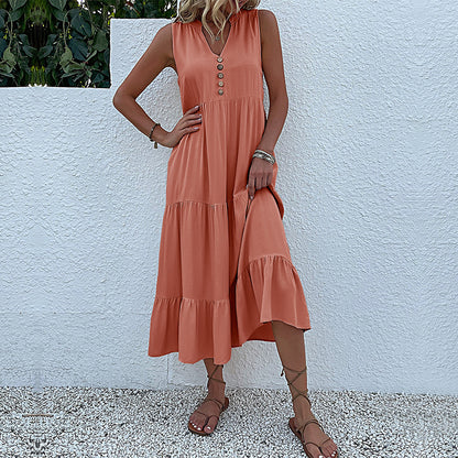 Summer Flowy Maxi Dress with Pockets Sleeveless Loose Casual Sundress V-Neck Tiered Sun Dress for Beach Cruise Vacations - Seldom Seen Styles