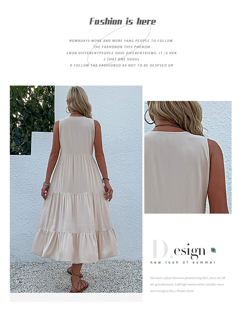 Summer Flowy Maxi Dress with Pockets Sleeveless Loose Casual Sundress V-Neck Tiered Sun Dress for Beach Cruise Vacations - Seldom Seen Styles