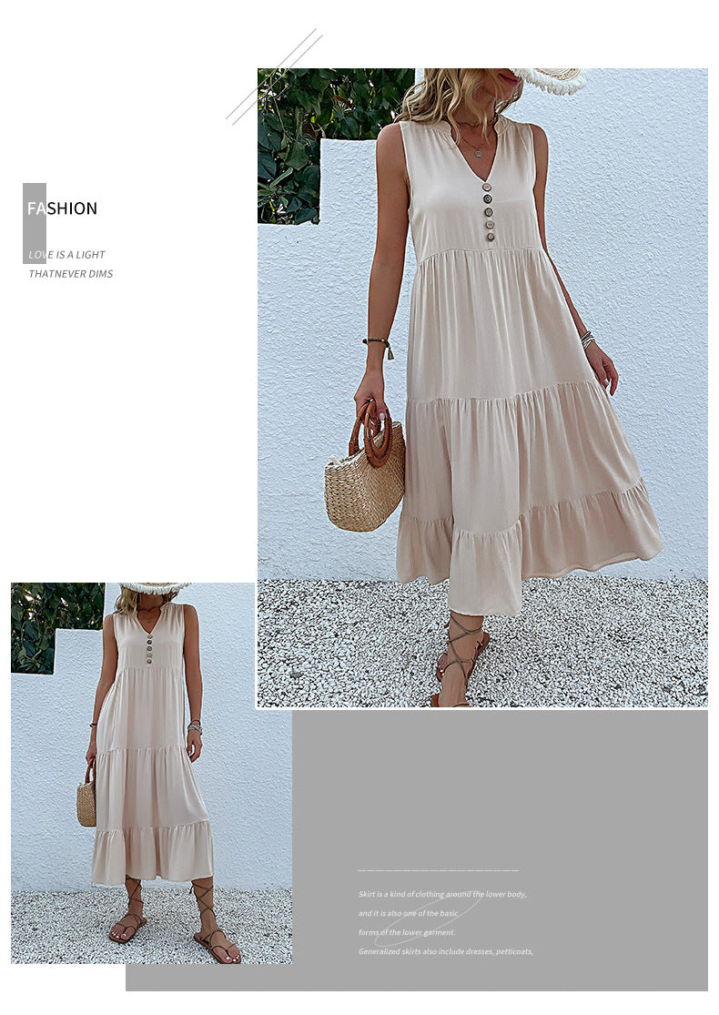 Summer Flowy Maxi Dress with Pockets Sleeveless Loose Casual Sundress V-Neck Tiered Sun Dress for Beach Cruise Vacations - Seldom Seen Styles
