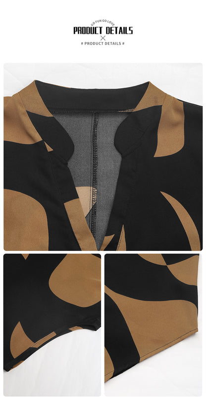 Summer Hot Sale Popular Loose Casual Pullover Short Sleeve v Abstract Print Shirt for Women - Seldom Seen Styles
